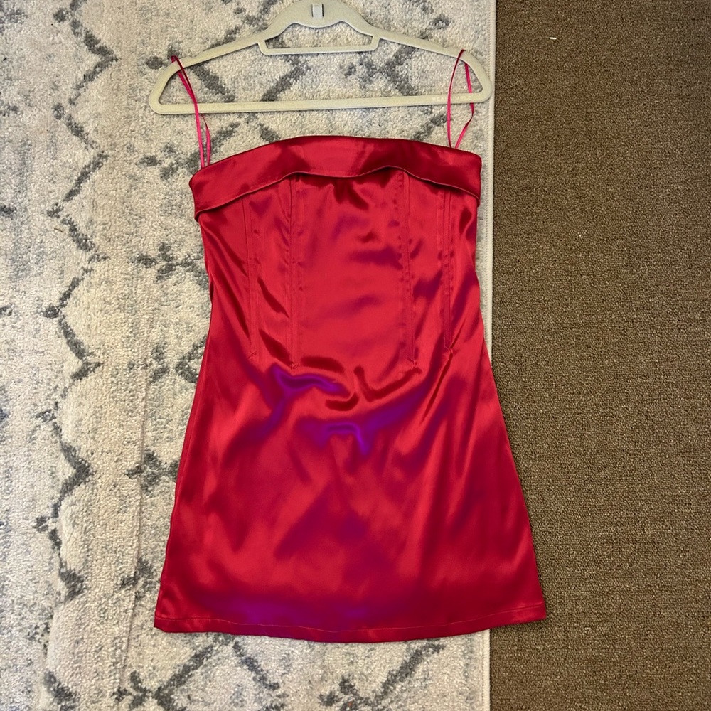 Strapless satin hot pink dress